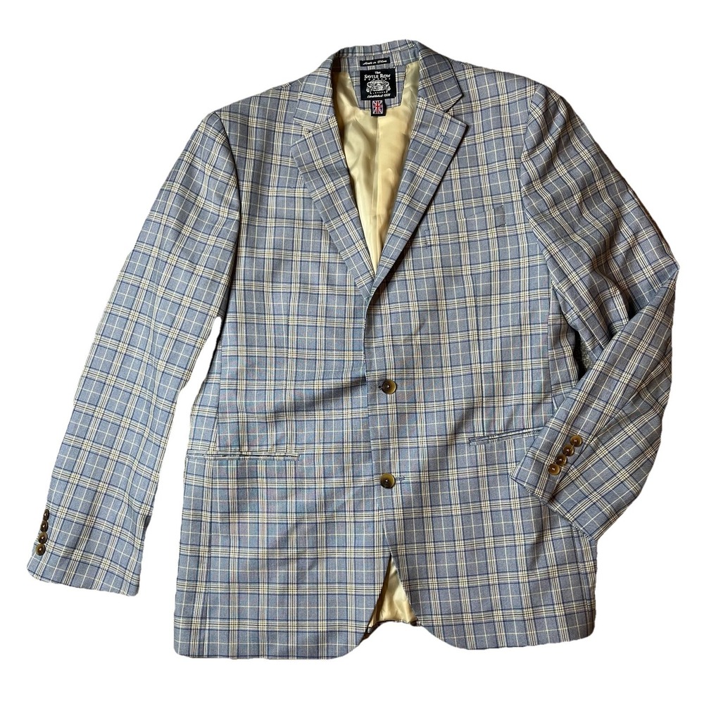 The Savile Row Company Bromley Men's Blue Plaid Two Button Blazer Jacket 42 L